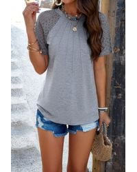 TRUEDAMES - Pure Color Hollow Out Sleeve Round Neck T Shirt - Lyst