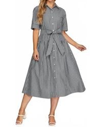 She + Sky - Short Sleeve Button Down Striped Midi Dress - Lyst