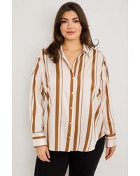 TRUEDAMES - Plus Size Vertical Stripe Button Down Blouse - Lyst