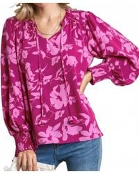 Umgee - Floral Print Notch Neck Top - Lyst