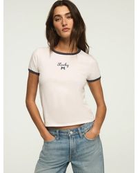 Lucky Brand - Lucky Bow Crop Ringer Tee - Lyst