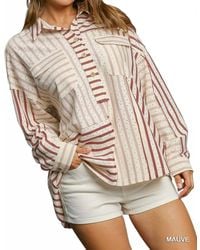 Umgee - Colorblock Stripe Collared Button-Down Top - Lyst