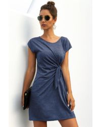 TRUEDAMES - Solid Twist Knot Front Short Sleeve Tee Fit Dress - Lyst