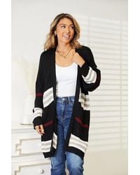 TRUEDAMES - Striped Rib-Knit Drop Shoulder Open Front Cardigan - Lyst