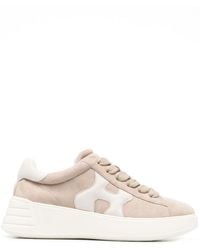 Hogan - Round Toe Lace-Up Calf Suede Sneakers With Chunky Sole - Lyst