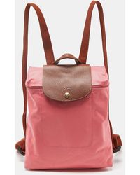 Longchamp - /brown Nylon And Leather Le Pliage Backpack - Lyst