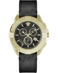 Versace - V-greca Chrono Leather Watch - Lyst