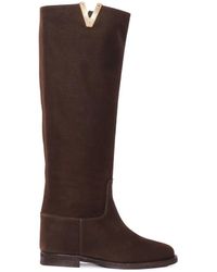 Via Roma 15 - Tall Leather Boots With V-Shaped Metallic Accent - Lyst