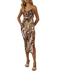 Endless Blu. - Marble-Print Cowl Stretch-Jersey Cutout Midi Dress - Lyst