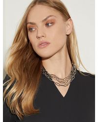 Misook - Three Tiered Silver Chain Link Necklace - Lyst