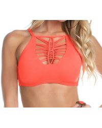 Becca - Electric Current Solid Macrame High Neck Bikini Top - Lyst