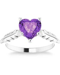Pompeii3 - 7mm Amethyst Solitaire Heart Shape Leaf Accent Ring - Lyst