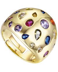 Rachel Glauber - Rg 14k Gold Plated With Rainbow Gemstone Cubic Zirconia Diamond Dome Ring - Lyst