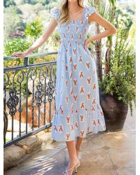 Thml - Ruffle Sleeves Smocked Tiered Dress - Lyst