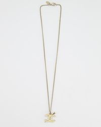 Chanel - Champagne Necklace With Cream Cc Pendant - Lyst