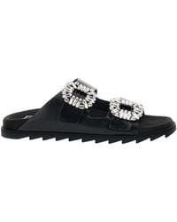 Roger Vivier - Flat Sandals With Crystal Embellishments - Lyst