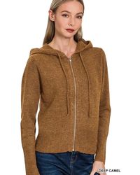 TRUEDAMES - Drawstring Zip Up Hooded Cardigan - Lyst