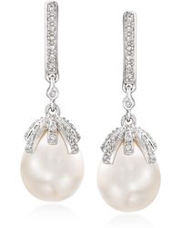 Ross-Simons - 9-9.5mm Cultured Pearl And . Diamond Drop Earrings - Lyst