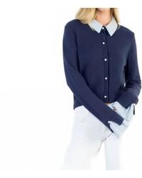 Thml - Pearl Button Mixed Media Collared Knit Top - Lyst