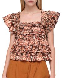 Sea - Emelia Print Flutter Sleeve Top - Lyst