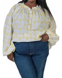 De Loreta - Kaia Trigo Amarillo Print Long Sleeve Blouse - Lyst