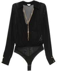 Elisabetta Franchi - Voile Shirt Bodysuit With Jewel Necklace - Lyst