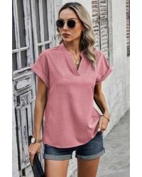 TRUEDAMES - V Neck Solid Short Bat Sleeve Loose Fit Blouse - Lyst