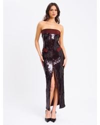 Miss Circle - Qadira Burgundy Sequin Maxi Pencil Dress - Lyst