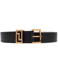 Versace - Silk And Nylon Belt With Geometric-Tone Buckle - Lyst