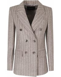 Seventy - Mud Striped Double-Breasted Back Vent Acrylic-Blend Jacket - Lyst