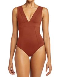 Vitamin A - Aria Deep V Neck Swimsuit Bodysuit - Lyst