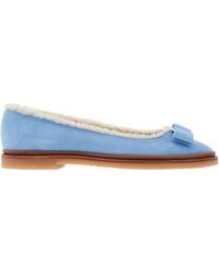 Ferragamo - Varina Shearling-Lined Suede Ballet Flats - Lyst