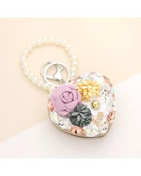 Fashnzfab - Floral Pearl Multi Bead Embellished Heart Compact Mirror Keychain - Lyst