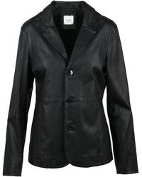 Alysi - Tailored Leather Blazer With Classic Lapel And Button Closure - Lyst