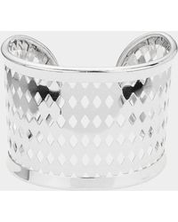 Fashnzfab - Metal Cut Out Detailed Split Cuff Bracelet Rhodium - Lyst