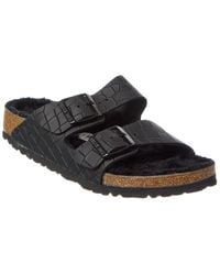 Birkenstock - Arizona Bs Narrow Croc-Embossed Leather & Shearling Sandal - Lyst
