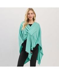 TRUEDAMES - Asymmetrical Hem Solid Pull Through Draped Tie-Front Wrap Poncho - Lyst