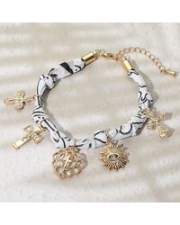 Fashnzfab - Cross Heart Evil Eye Charm Embellished Scarf Fabric Chain Bracelet - Lyst