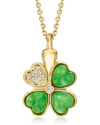 Ross-Simons - Green Chalcedony 4-leaf Clover Pendant Necklace With . White Topaz - Lyst
