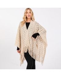 TRUEDAMES - Diamond Pattern Tassel Knit Ruana Poncho - Lyst