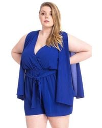 TRUEDAMES - Shimmer Fabric Draped Open Sleeve Romper - Lyst