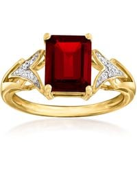 Ross-Simons - Emerald-Cut Garnet Ring With Diamond Accents - Lyst