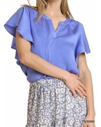 Umgee - Satin V-Neck Short Ruffle Sleeve Top - Lyst