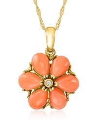 Ross-Simons - Coral Flower Pendant Necklace With Diamond Accent - Lyst