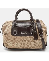 COACH - /brown Signature Fabric And Patent Leather Ashley Bag - Lyst