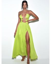 Miss Circle - Quinby Lemon Chiffon Pleated Lace Up Maxi Dress - Lyst