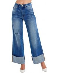 Judy Blue - High Waist Retro Wide Leg With Cuff Jeans - Lyst