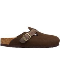Birkenstock - Suede Slide Sandals With Natural Leather Adjustable Strap - Lyst