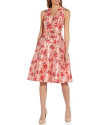 Adrianna Papell - Floral Print Knee-length Fit & Flare Dress - Lyst