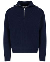 Jil Sander - Half-Zip Ribbed Knit Sweater With Wide Collar - Lyst